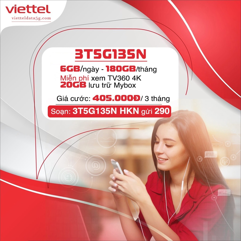 Đăng ký gói cước 3T5G135N nhận ngay 540GB Data 5G tốc độ cao gấp 10 lần 4G